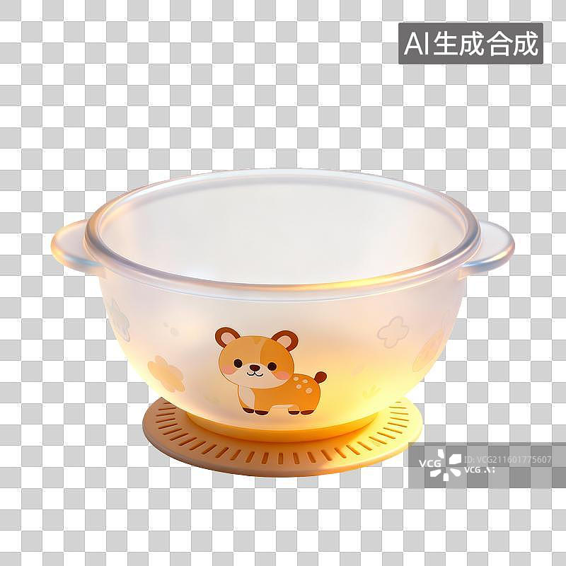 【AI数字艺术】带可爱小鹿图案的透明婴儿辅食碗图片素材