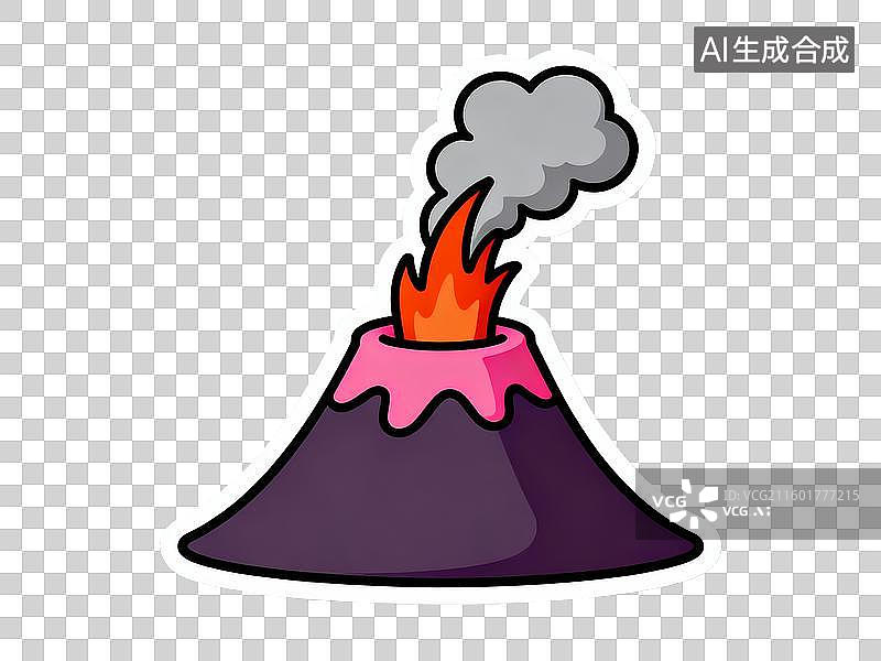 【AI数字艺术】旅游出行 自然景观 卡通紫色火山喷发地质景观免抠素材图片素材