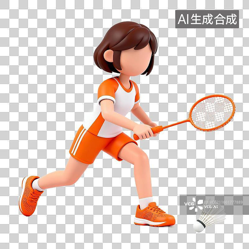 【AI数字艺术】3D拟物渲染卡通风格羽毛球打球运动员免抠元素图片素材