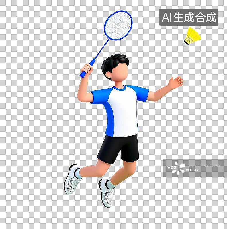 【AI数字艺术】3D拟物渲染卡通风格羽毛球打球运动员免抠元素图片素材