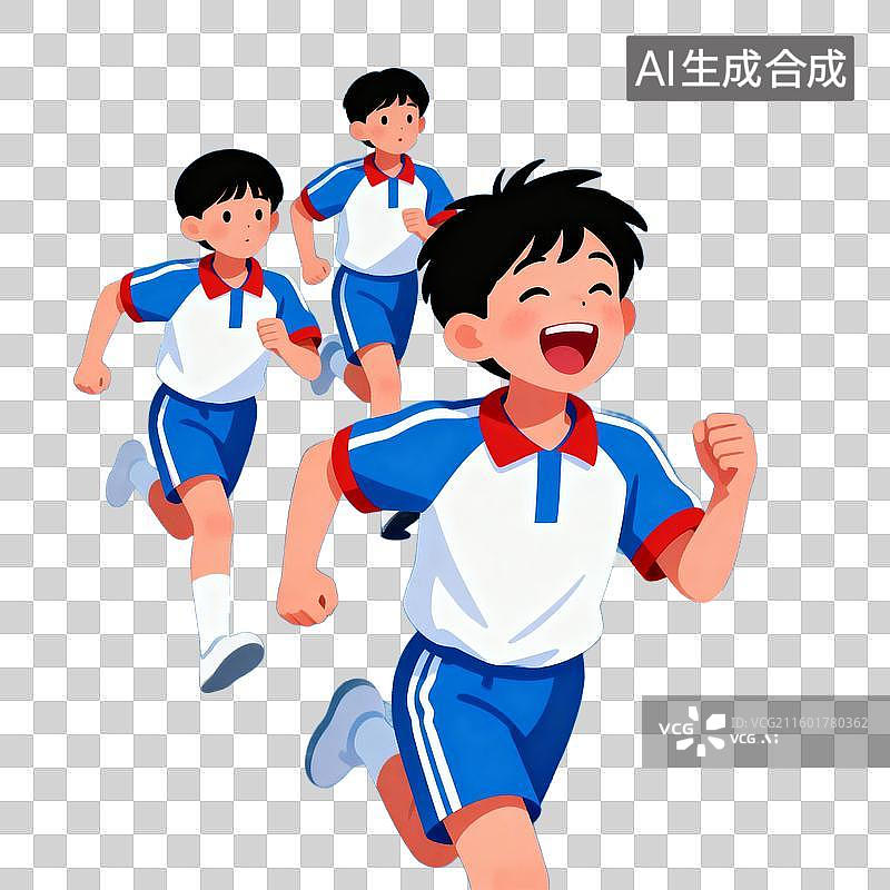 【AI数字艺术】卡通男孩校园跑步 体育教育免抠素材图片素材