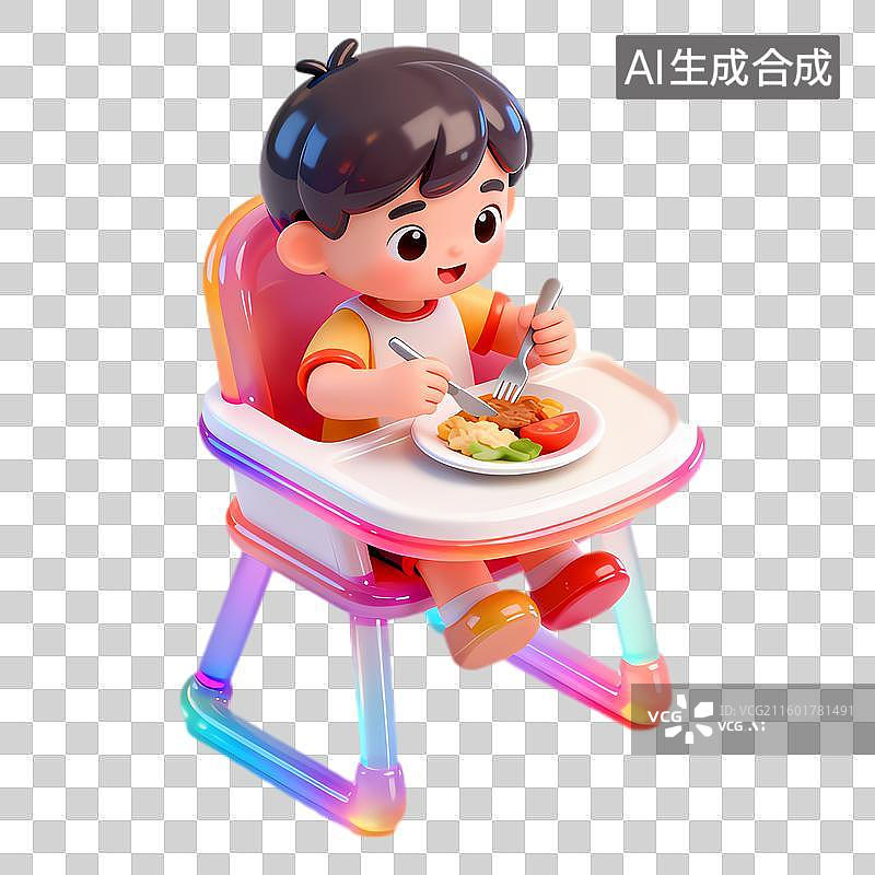 【AI数字艺术】可爱小孩坐在高脚椅用餐图片素材