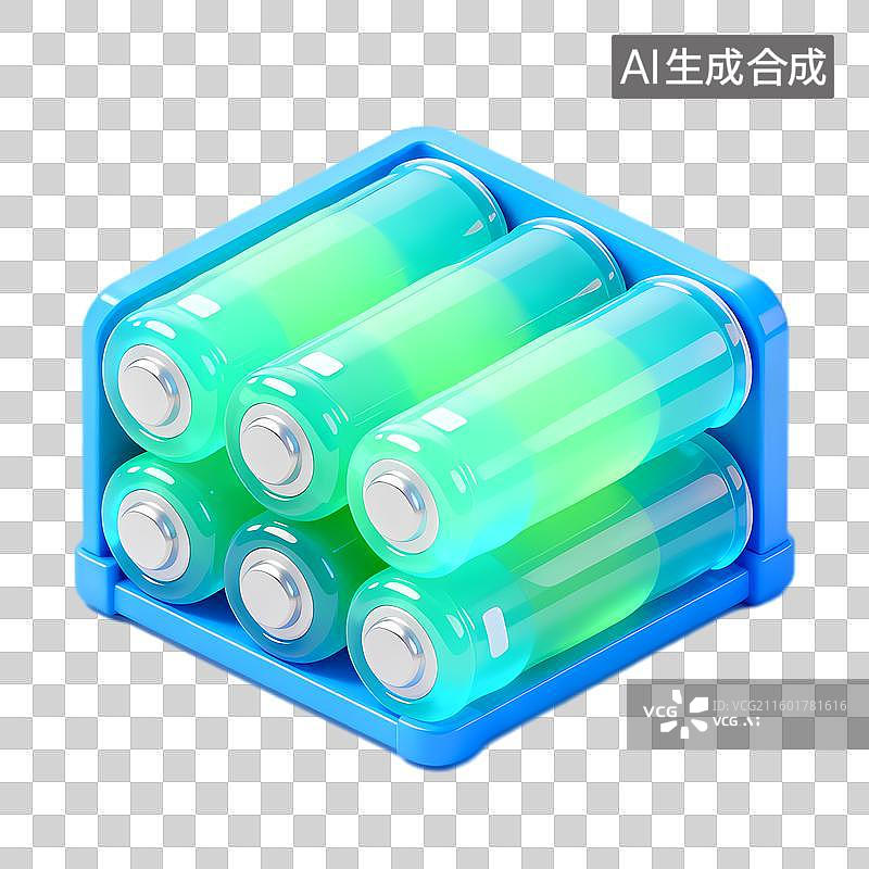 【AI数字艺术】蓝色容器中的六节充电电池图片素材