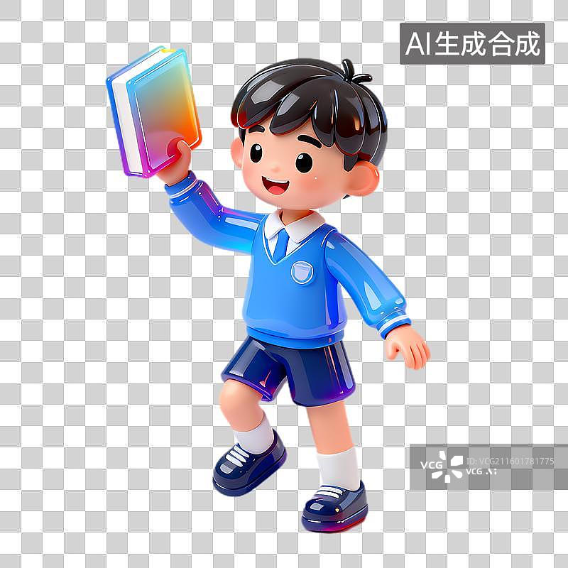 【AI数字艺术】开心的小学生手持彩色书籍图片素材