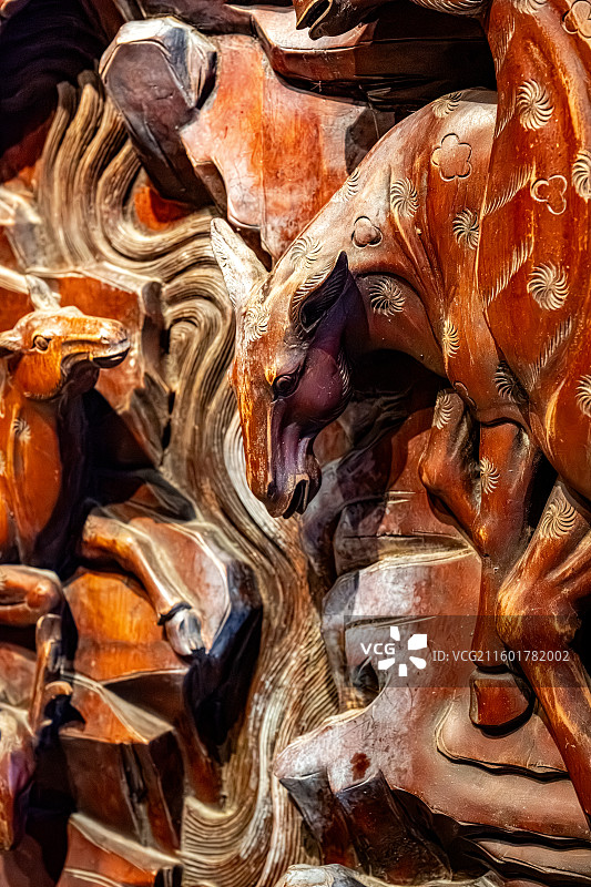 泰宁明清园 南方古戏台 木雕梅花鹿 古今观 民国时期大家族宅院戏台背景雕塑 福建三明文化旅行图片素材