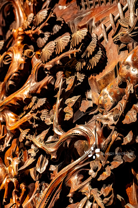 泰宁明清园 南方古戏台上的木雕 古今观 民国时期大家族宅院戏台背景雕塑 福建三明文化旅行图片素材