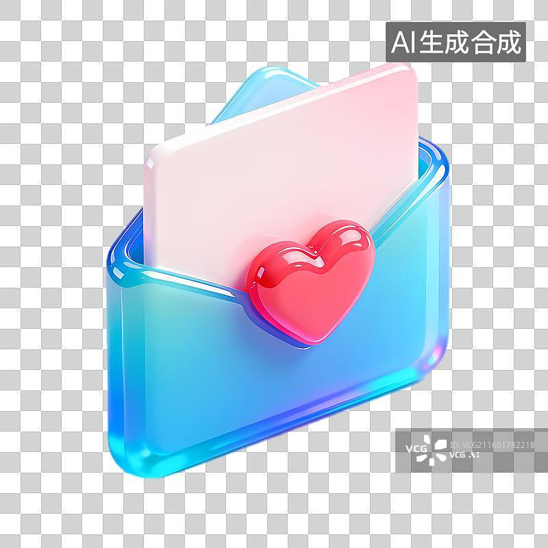 【AI数字艺术】带爱心的3D立体信封图片素材