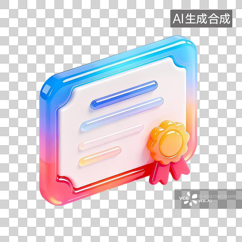 【AI数字艺术】带有渐变色彩的数字证书图标图片素材