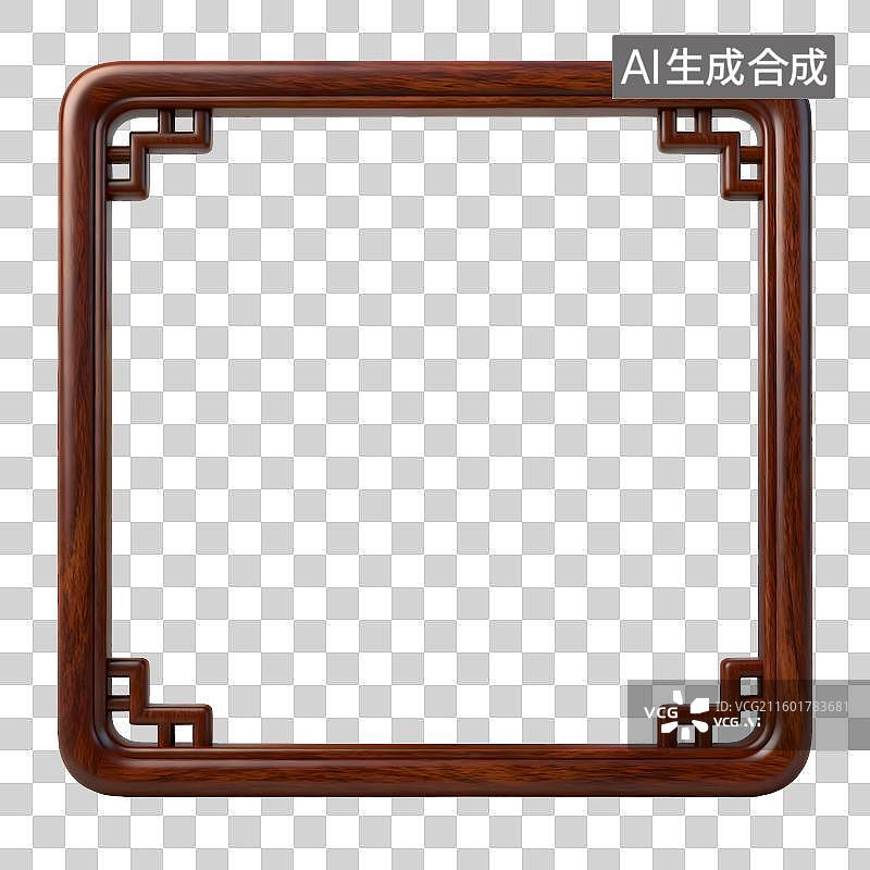 【AI数字艺术】3D渲染的立体木质中国风边框插画元素图片素材