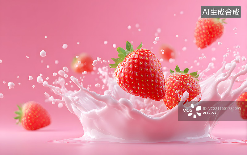 【AI数字艺术】草莓和牛奶组合图片素材