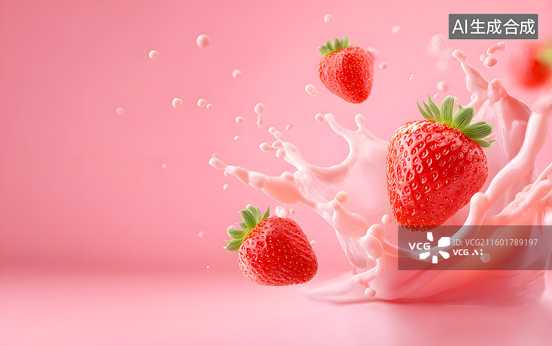 【AI数字艺术】草莓和牛奶组合图片素材