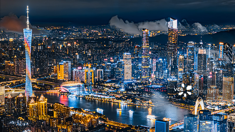 航拍广州珠江新城CBD夜景图片素材
