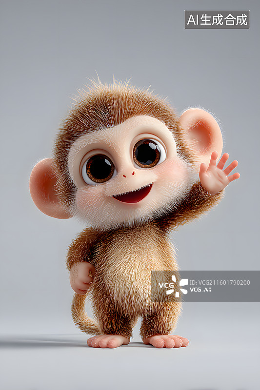 【AI数字艺术】卡通猴子微笑招手特写图片素材