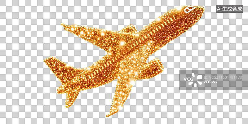 【AI数字艺术】飞机起飞抽象彩色粒子发光斑璀璨闪耀新年春节国庆节中秋节春运返乡回家复工航空公司广告免抠元素透明无背景图片素材