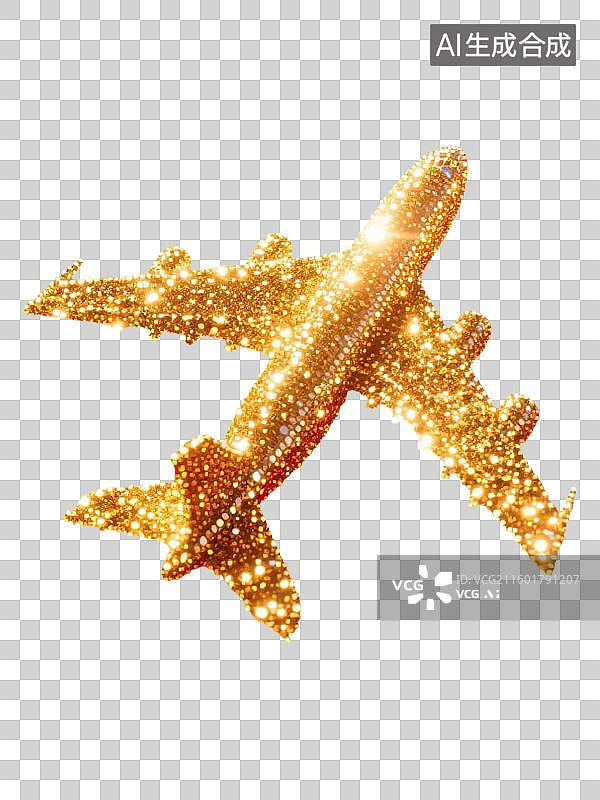 【AI数字艺术】飞机起飞抽象彩色粒子发光斑璀璨闪耀新年春节国庆节中秋节春运返乡回家复工航空公司广告免抠元素透明无背景图片素材