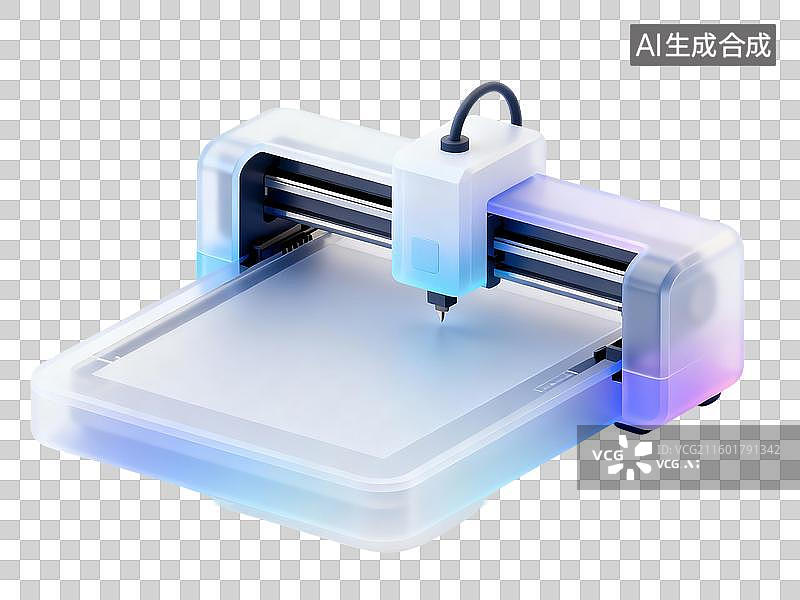 【AI数字艺术】3D轻拟物风科技感元素激光雕刻机图片素材