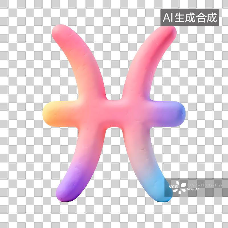 【AI数字艺术】双鱼座3D立体卡通十二星座符号黏土风渐变柔和抽象符号图片素材