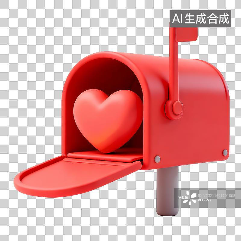 【AI数字艺术】3D粘土风情人节元素爱心邮箱爱情书信传递图片素材