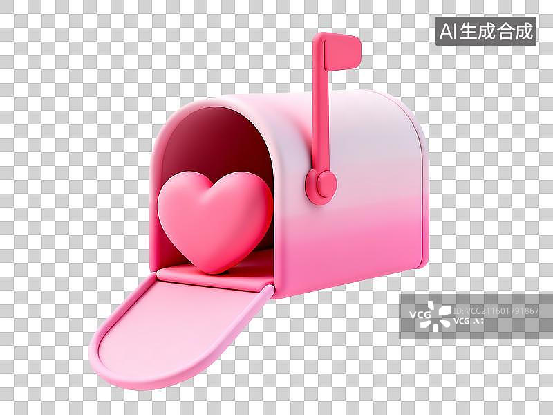 【AI数字艺术】3D粘土风情人节元素爱心邮箱爱情书信传递图片素材