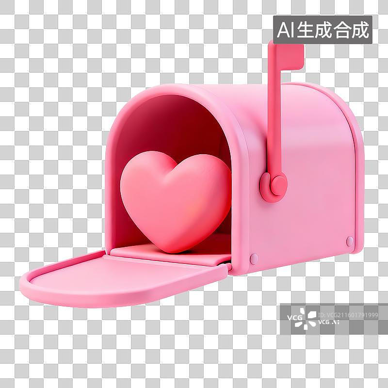 【AI数字艺术】3D粘土风情人节元素爱心信箱图片素材