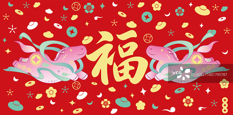 红色马年剪纸图案展板模版图片素材