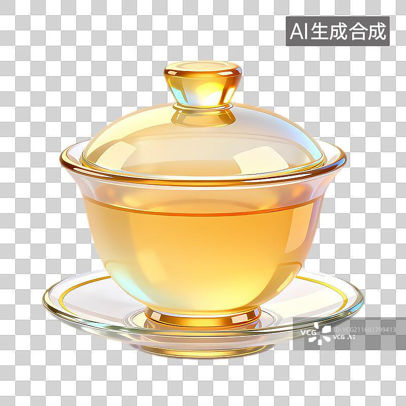 【AI数字艺术】透明玻璃茶具中的金黄茶汤图片素材