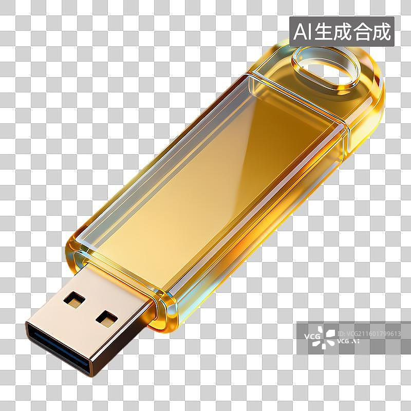 【AI数字艺术】金色透明USB闪存盘图片素材