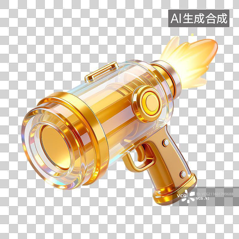 【AI数字艺术】金色闪亮透明玩具枪图片素材