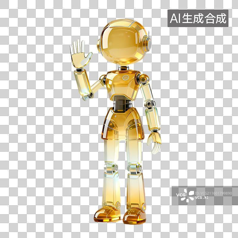 【AI数字艺术】金色机器人挥手展示现代设计图片素材