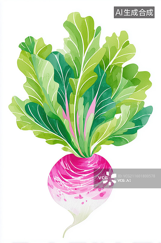 【AI数字艺术】白背景新鲜萝卜有机蔬菜手绘扁平水彩插画图片素材