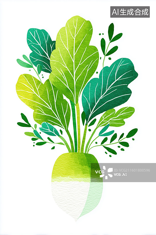 【AI数字艺术】白背景新鲜萝卜有机蔬菜手绘扁平水彩插画图片素材