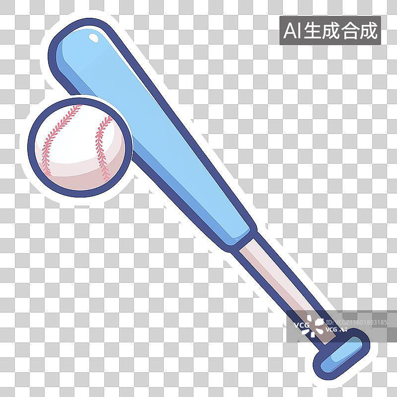 【AI数字艺术】体育运动项目2D贴纸风格棒球棒和棒球元素图片素材