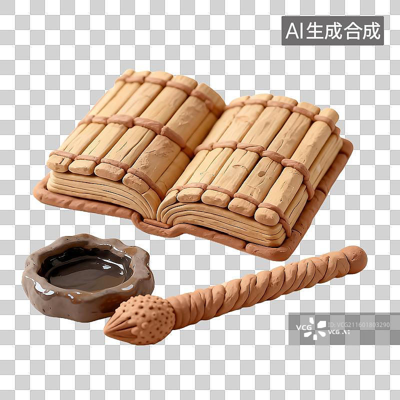 【AI数字艺术】古老竹简书籍与笔墨图片素材
