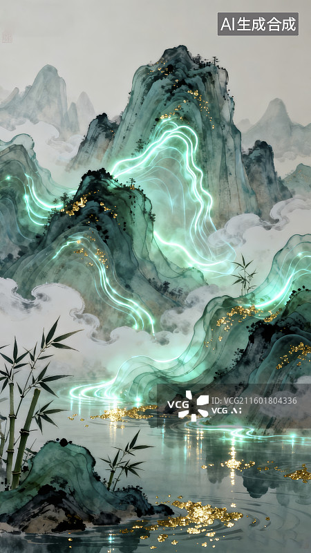 【AI数字艺术】超现实风格水墨画图片素材