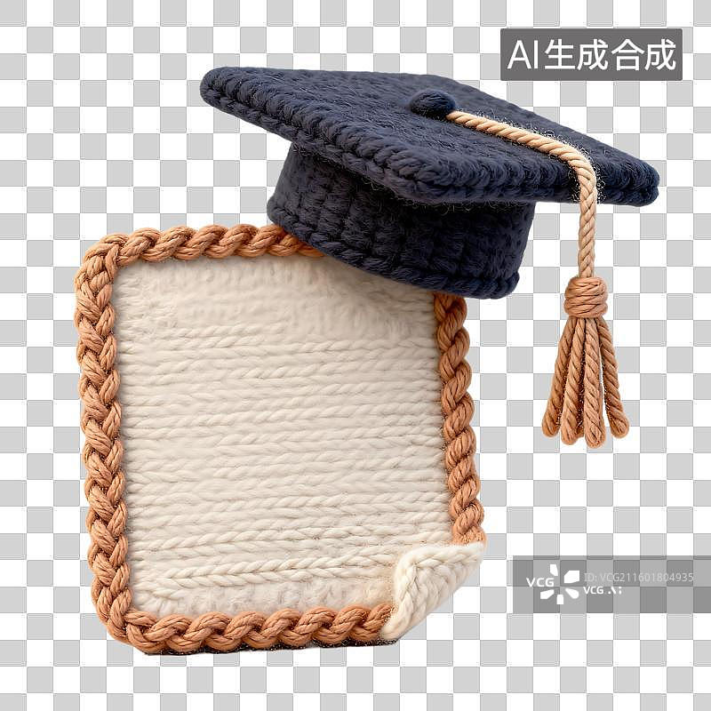 【AI数字艺术】钩织毕业帽与空白纸张图片素材