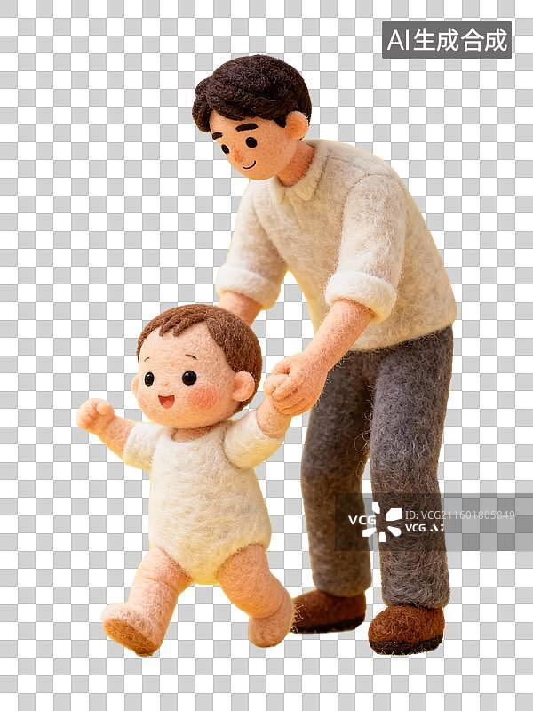 【AI数字艺术】3D毛毡风格小孩学走路父亲节元素图片素材