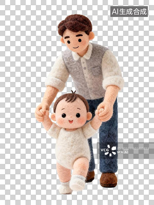 【AI数字艺术】3D毛毡风格小孩学走路父亲节元素图片素材