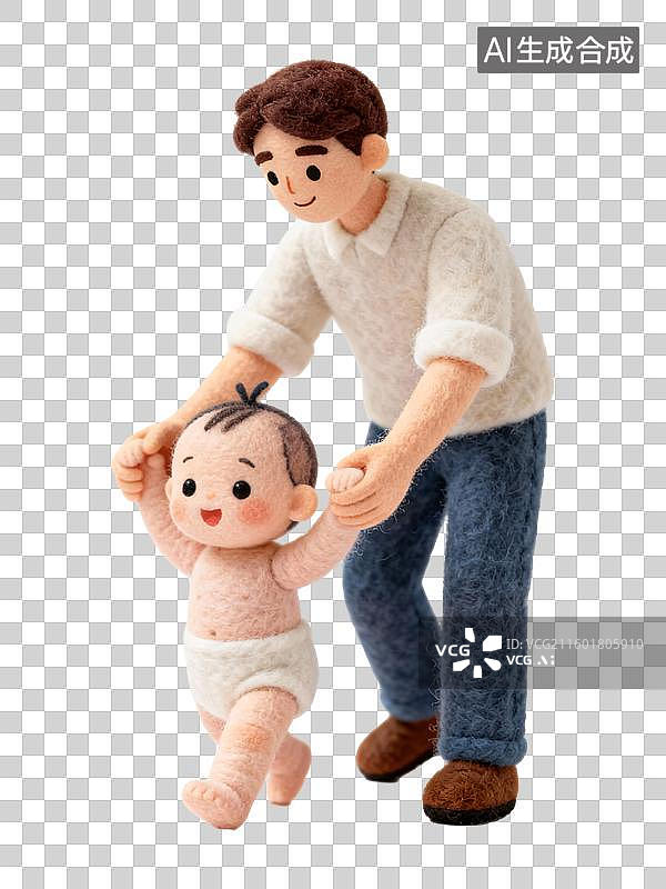 【AI数字艺术】3D毛毡风格小孩学走路父亲节元素图片素材