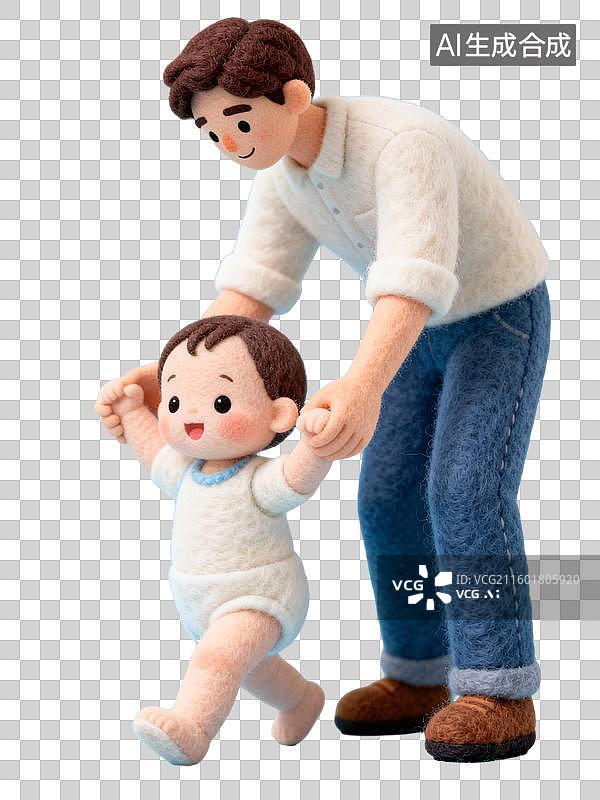 【AI数字艺术】3D毛毡风格小孩学走路父亲节元素图片素材