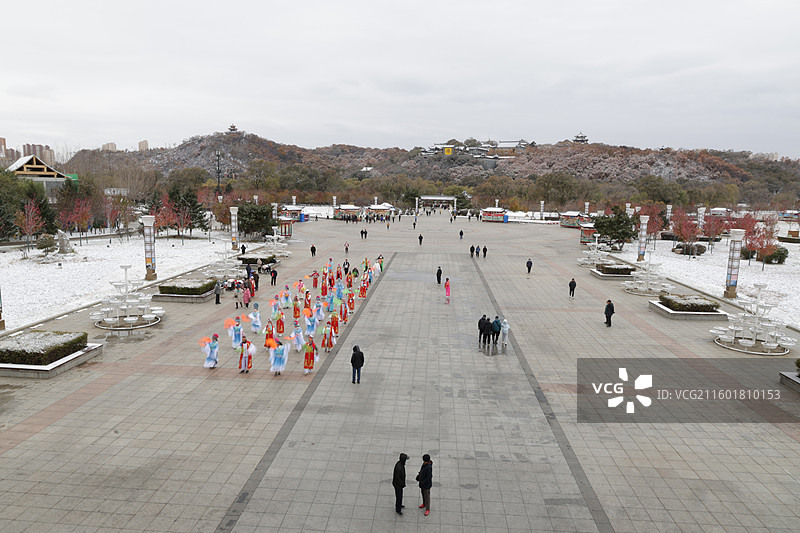东北秧歌，萨满舞，秧歌，人民广场，德胜门，第一场雪，初雪，放风筝，吉林，东北，图片素材