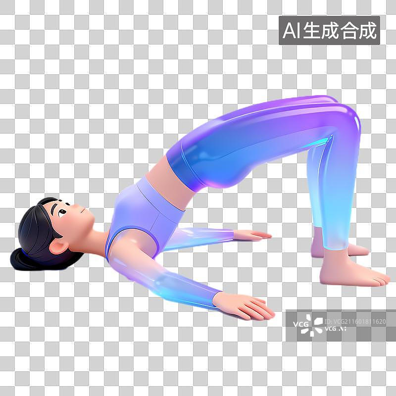 【AI数字艺术】女性做瑜伽桥式3D插画图片素材
