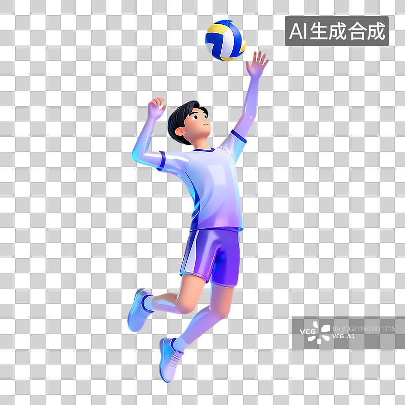 【AI数字艺术】男子跃起击打排球瞬间图片素材