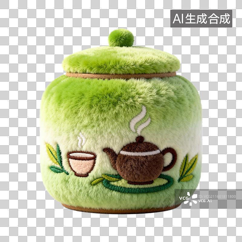 【AI数字艺术】绿色毛绒茶罐图片素材
