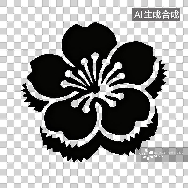 【AI数字艺术】黑色背景上的樱花轮廓图案图片素材