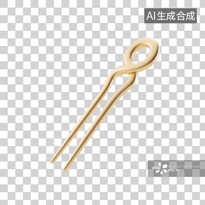 【AI数字艺术】3D渲染，黄金发簪，国风首饰，免抠元素图片素材