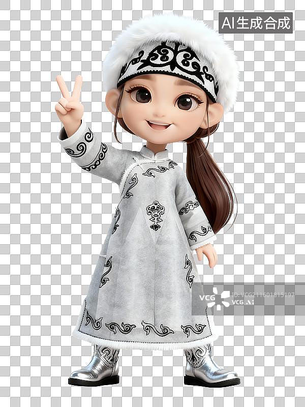 【AI数字艺术】3D卡通少数民族美女——赫哲族图片素材