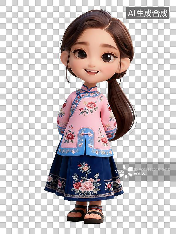 【AI数字艺术】3D卡通少数民族美女——满族图片素材