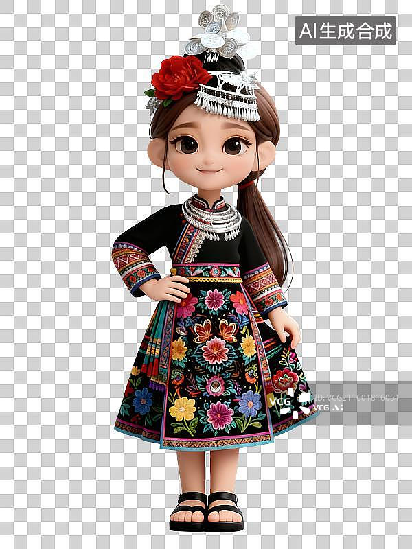 【AI数字艺术】3D卡通少数民族美女——侗族图片素材