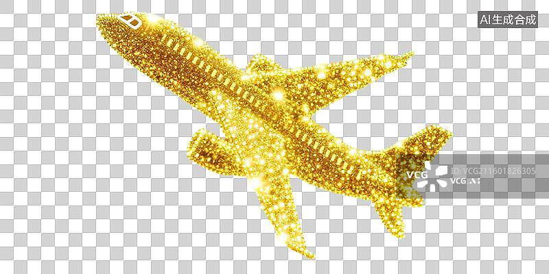 【AI数字艺术】飞机起飞抽象彩色粒子发光斑璀璨闪耀新年春节国庆节中秋节春运返乡回家复工航空公司广告免抠元素透明无背景图片素材