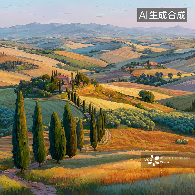 【AI数字艺术】治愈风平原俯瞰插图图片素材